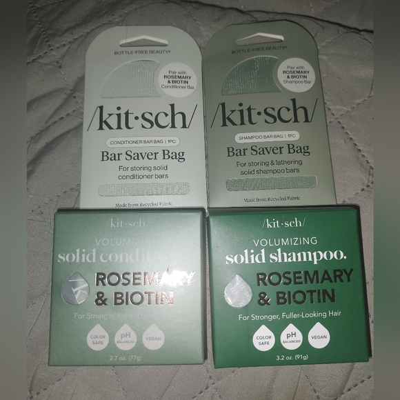 KITSCH Solid Shampoo and Conditioner Rosemary & Biotin Set New w/ Bar Saver Bags - Picture 2 of 4